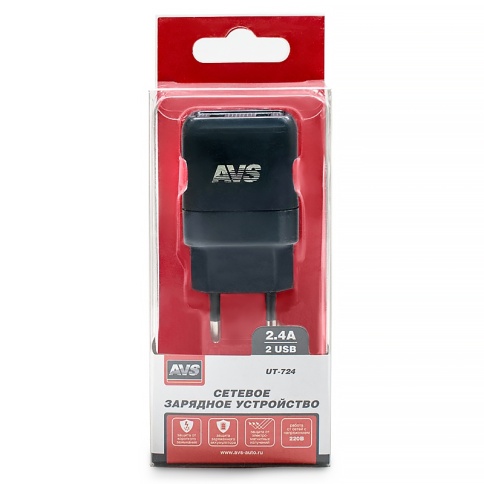 USB сетевое зарядное устройство AVS 2 порта UT-724 (2,4А) фото 1
