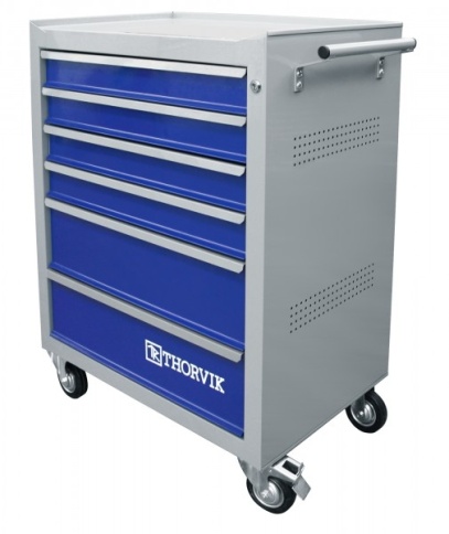 Тележка инструментальная 6-ти полочная, Thorvik ТТ6GB-R (53401) (серая с синими ящиками) фото 1