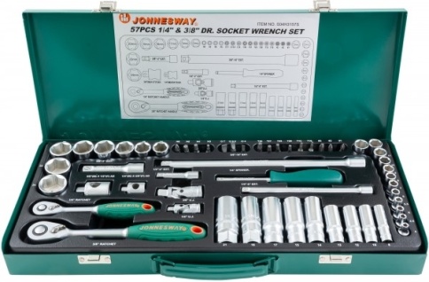 Набор головок 1/4 DR, 3/8 DR, 4-24 мм, 56 предметов, Jonnesway S04H3157S фото 4