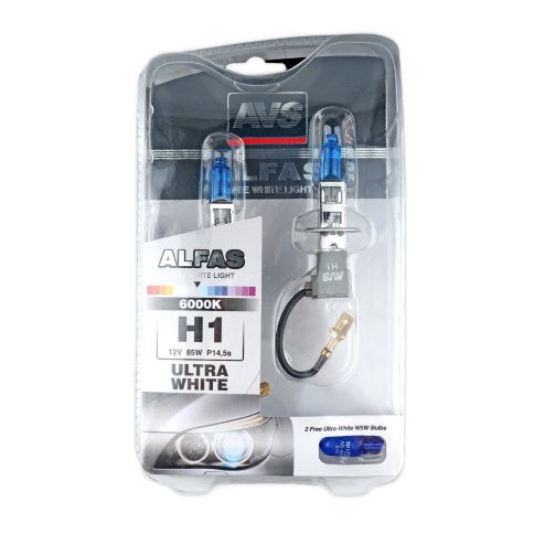 Газонаполненные лампы AVS ALFAS Pure-White 6000К H1 12V 85W, комплект 2+2 (W5W) шт. фото 1