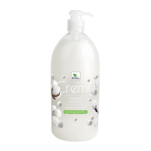 Крем-мыло жидкое с перламутром "Cremy" нежный хлопок с дозатором 1000 мл. Clean&Green CG8464 фото 2