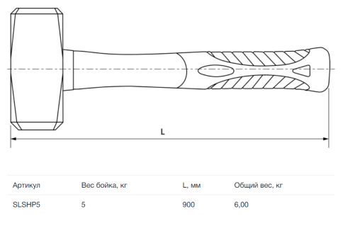 Кувалда с длинной фиберглассовой рукояткой 5 кг, Thorvik SLSHP5 (52236) фото 2