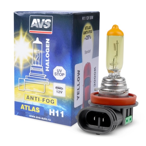 Галогенная лампа AVS ATLAS ANTI-FOG BOX желтый H11.12V.55W.коробка 1шт. фото 1