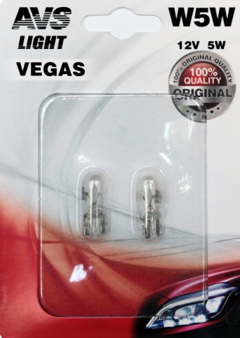 Лампа AVS Vegas в блистере 12V.W5W(W2,1x9,5d) 2шт. фото 1