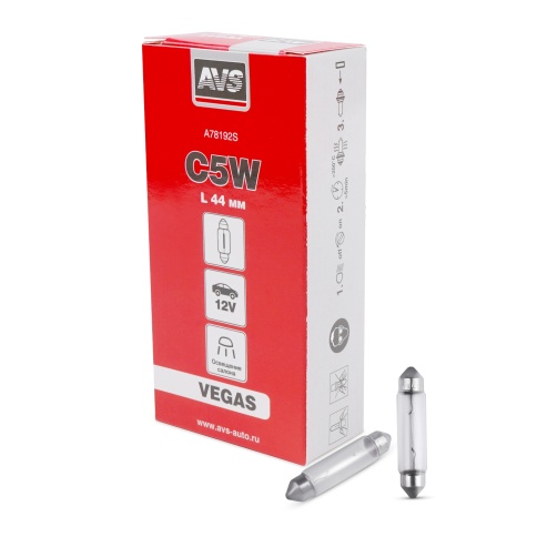 Лампа AVS Vegas 12V.С5W(SV8.5/8)L44мм. BOX 10шт. фото 1