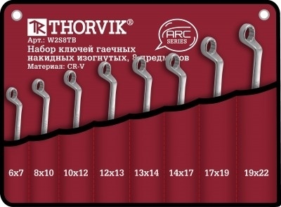 Набор ключей гаечных накидных изогнутых серии ARC, 6-22 мм, 8 предметов, Thorvik W2S8TB (52623) в су фото 1