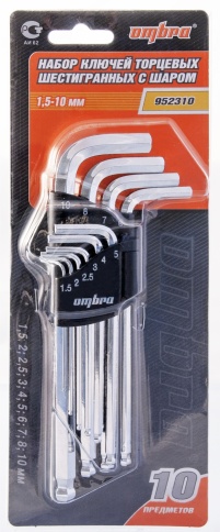 Набор шестигранников с шаром H1,5-H10 мм (10 шт) Ombra 952310 фото 2
