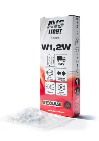 Лампа AVS Vegas 24V. W1,2W(W2.1x4,6d) BOX 10шт. фото 1