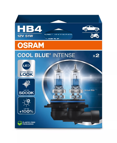 Автолампа галогенная HB4 (51W P22D +100%) COOL BLUE INTENSE (евробокс, 2шт) 5000K 12V OSRAM фото 1