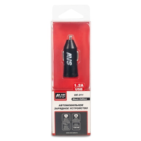 USB автомобильное зарядное устройство AVS 1 порт UC-311 (1,2А, черный) (Black Edition) фото 1