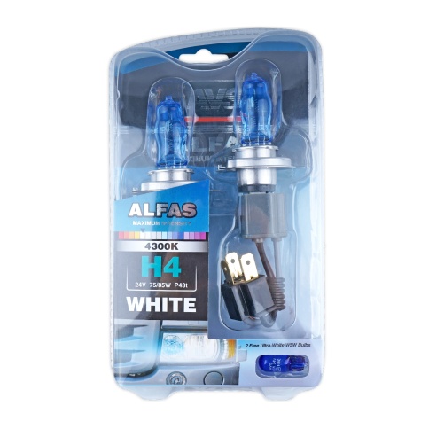 Газонаполненные лампы AVS ALFAS Maximum Intensity 4300К H4 24V 75/85W, комплект 2+2 (W5W) шт. фото 1