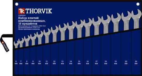 Набор ключей комбинированных 6-24 мм, 16 шт, Thorvik CWS0016 фото 3