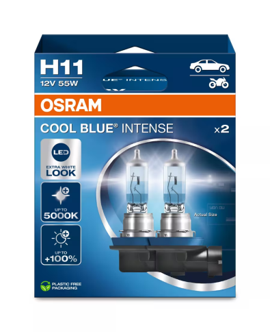 Автолампа галогенная Н11 (55W PGJ19-25 +100%) COOL BLUE INTENSE (евробокс, 2шт) 5000K 12V OSRAM фото 1