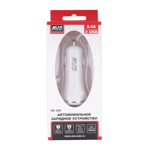 USB автомобильное зарядное устройство AVS 2 порта UC-322 (2,4А, белый) фото 3