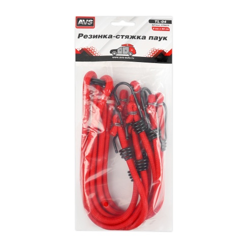 Резинка крепления груза 80 см x 8 мм, 4 шт "ПАУК" (метал.крючки) AVS TL-04 фото 3