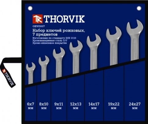 Набор ключей рожковых в сумке 6-27 мм, 7 шт, Thorvik OEWS007 (52009) фото 1