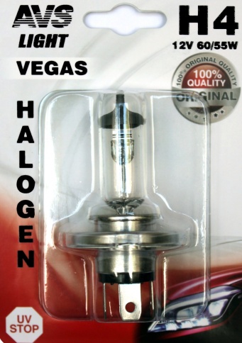 Галогенная лампа AVS Vegas в блистере H4.12V.60/55W.1шт. фото 1