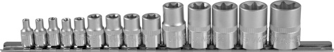 Набор головок, внешний Torx 1/4, 3/8, 1/2 DR, Е4-Е24, 14 шт, Jonnesway S06H414S фото 1