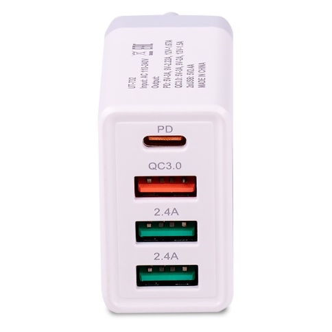USB сетевое зарядное устройство AVS 4 порта UT-732  (QC 3.0, PD Type C, 3A ) фото 4
