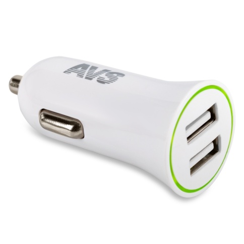 USB автомобильное зарядное устройство AVS 2 порта UC-522 (2,4А, белый) фото 3