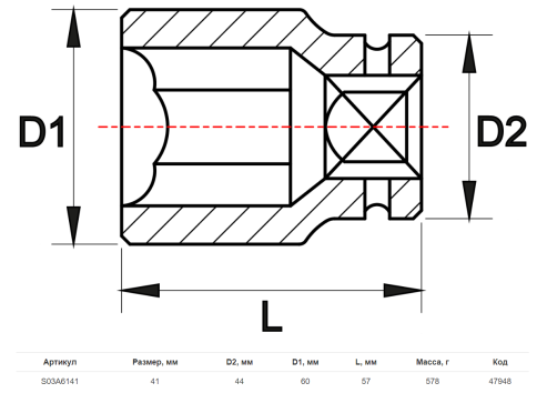 Головка торцевая ударная 3/4 DR, 41 мм, Jonnesway S03A6141 фото 2