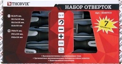 Набор отверток стержневых, 7 предметов, Thorvik SDS07CO (52293) фото 1