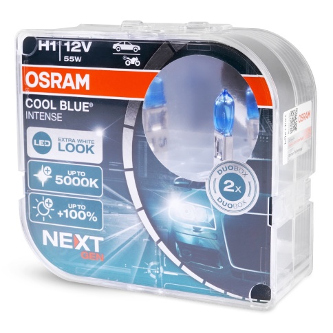Автолампа галогенная H1 (55W P14.5s +100%) COOL BLUE INTENSE (евробокс, 2шт) 5000К 12V OSRAM фото 1