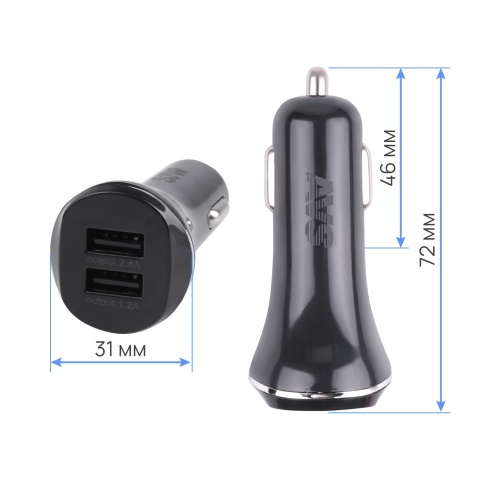 Автомобильное ЗУ AVS UC-322, 2 USB, 2.4 A, 12 Вт, черный (A07281S) фото 3