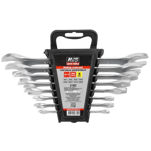 Набор ключей гаечных рожковых на держателе (6-22 мм) (8 предметов) AVS K1N8P фото 1