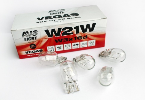 Лампа AVS Vegas 12V. W21W(W3x16d) BOX 10шт. фото 1