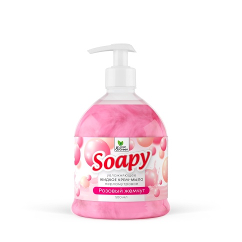 Крем-мыло жидкое с перламутром "Soapy" розовый жемчуг увлажн. с дозатором 500 мл. Clean&Green CG8304 фото 2