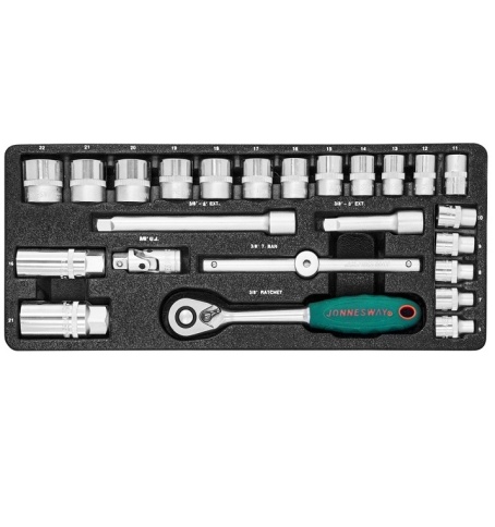 Набор головок 3/8 DR, 6-22 мм, 24 предмета, Jonnesway S04H3125S фото 4
