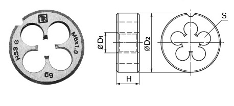 Плашка D-COMBO круглая ручная М12х1.25, HSS, Ф38х10 мм, Thorvik MD12125 (52838) фото 1