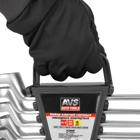 Набор ключей гаечных накидных изогнутых на держателе (8-19 мм) (6 предметов) AVS K2N6P фото 7
