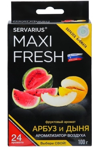 Ароматизатор воздуха (под сиденье, гель 100 гр.) MAXI FRESH MF-102 "АРБУЗ И ДЫНЯ" (с пробником) фото 1
