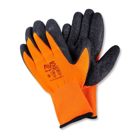 Перчатки нейлоновые с ребристым латексным покрытием (оранжево-черные) 1 пара AVS RP-07 фото 1