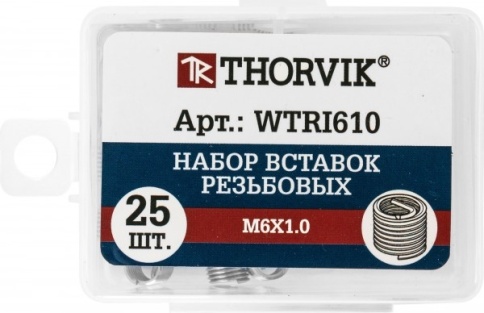 Набор вставок резьбовых M6x1.0, 25 предметов, Thorvik WTRI610 (53187) фото 2