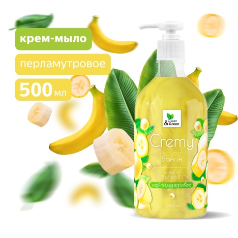 Крем-мыло жидкое с перламутром "Soapy"(Cremy) банан увлажн. с дозатором 500 мл. Clean&Green CG8300 фото 1