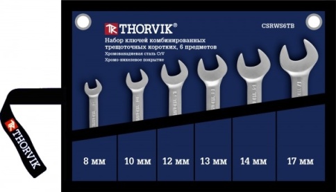 Набор ключей комбинированных трещоточных коротких, 8-17 мм, 6 шт, Thorvik CSRWS6TB (53472) фото 1