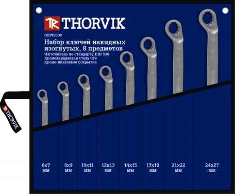 Набор ключей накидных 75° в сумке (6-27 мм) 8 шт, Thorvik ORWS008 (52019) фото 1