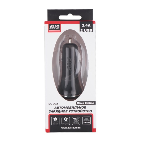 Автомобильное ЗУ AVS UC-322, 2 USB, 2.4 A, 12 Вт, черный (A07281S) фото 4