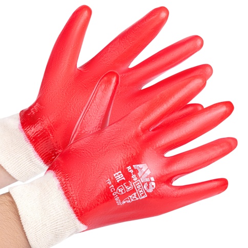 Перчатки ПВХ полный облив МБС (красные, резиновая манжета) 1 пара AVS RP-09 фото 2