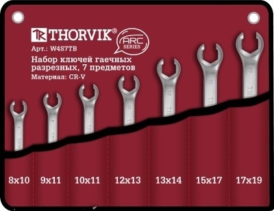 Набор ключей гаечных разрезных, 8-19 мм, 7 предметов, Thorvik W4S7TB (52626) серии ARC в сумке фото 1