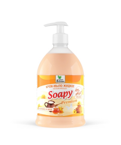 Крем-мыло жидкое "Soapy" Premium "молоко и мёд" увлажняющее с дозатором 1000 мл. Clean&Green CG8113 фото 2