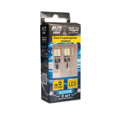 C020 T10/белый/ (W2.1x9.5d) CANBUS 24SMD 4010, блистер 2 шт. фото 1
