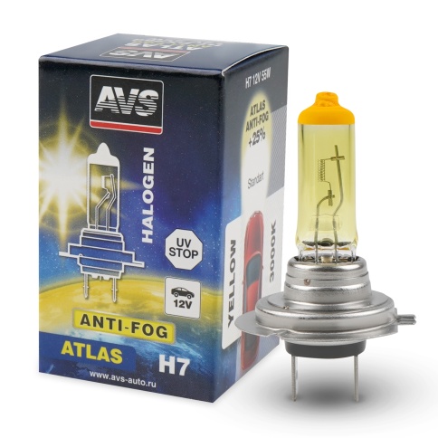 Галогенная лампа AVS/ATLAS ANTI-FOG/BOX желтый H7,12V.55W.коробка 1шт. фото 1