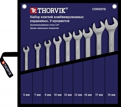Набор ключей комбинированных карданных, 6-19 мм, 9 шт, Thorvik CSWS9TB (53473) фото 1