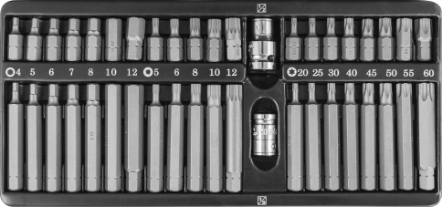 Набор бит 10 мм, шестигранных H4-12мм, Torx, Spline М5-12 (42 шт) Jonnesway S29H4142SM фото 2