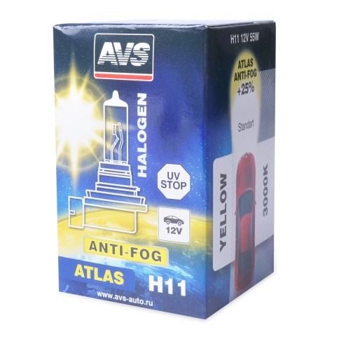 Галогенная лампа AVS ATLAS ANTI-FOG BOX желтый H11.12V.55W.коробка 1шт. фото 3