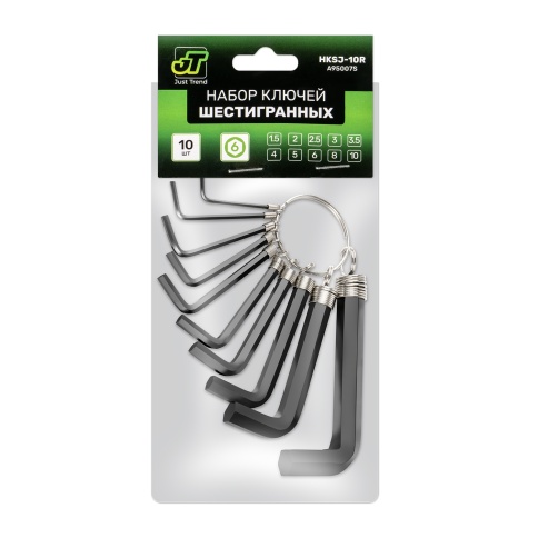 Набор ключей торцевых шестигранных на кольце 10 предметов (1.5-10 мм) JT HKSJ-10R фото 2